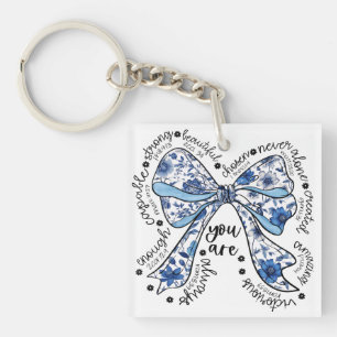 Chinoiserie Bow Blue Floral  Positive  Key Ring