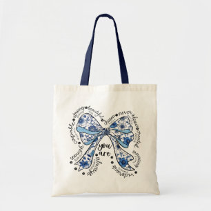 Chinoiserie Bow Blue Floral Positive Tote Bag