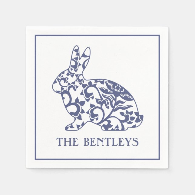 Chinoiserie Bunny Rabbit Personalised Napkins (Front)