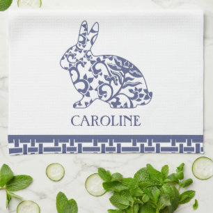 Chinoiserie Bunny Rabbit Personalised Tea Towel