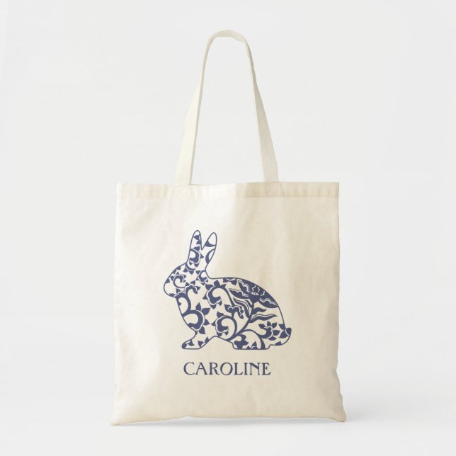 Chinoiserie Bunny Rabbit Personalised Tote Bag (Front)