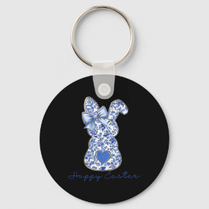 Chinoiserie Bunny Rabbit Vintage Blue And White Pa Key Ring