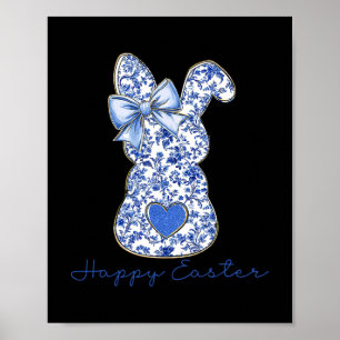 Chinoiserie Bunny Rabbit Vintage Blue And White Pa Poster