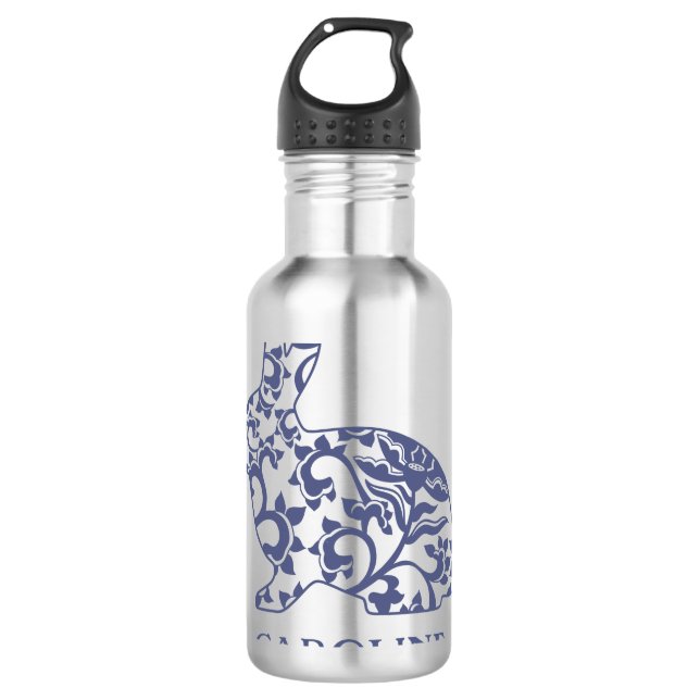 Chinoiserie Bunny Rabbit Water Bottle (Front)