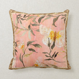 Chinoiserie Butterfly Modern Marbling Eucalyptus Cushion