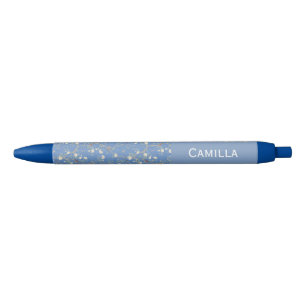 Chinoiserie Camellia Garden Custom Name Blue Ink Pen
