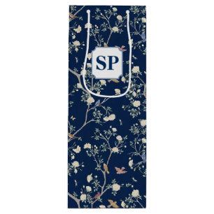 Chinoiserie Camellia Garden Navy Blue Wine Gift Bag