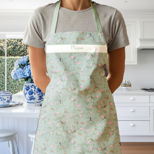 Chinoiserie Camellia Garden on Soft Green Apron