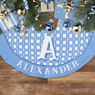 Chinoiserie Cane Trellis in Blue Personalized Faux Linen Tree Skirt