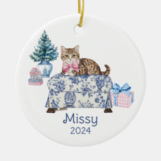 Chinoiserie Cat Name and Year Ceramic Tree Decoration