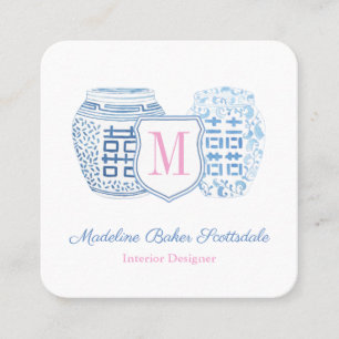 Chinoiserie Chic Blue And Pink Mummy Calling Square Business Card