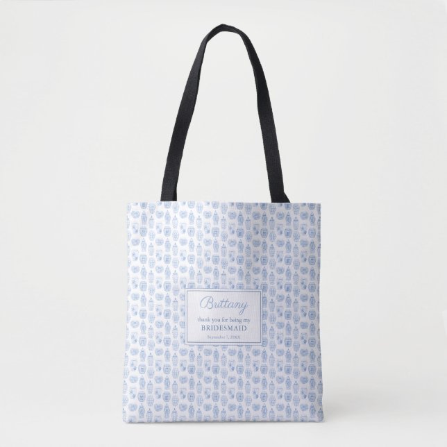 Chinoiserie Chic Blue And White Bridesmaid Gift Tote Bag (Front)