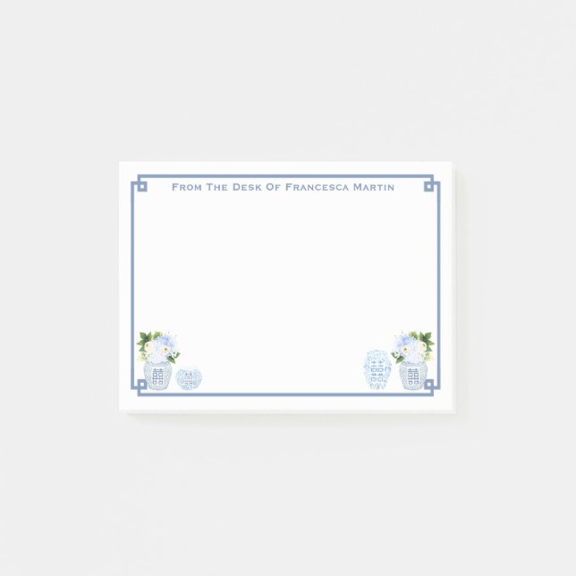 Chinoiserie Chic Blue And White Personalised Post-it Notes (Front)