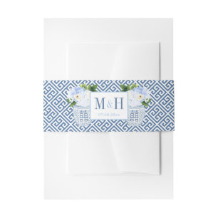 Chinoiserie Chic Blue And White Watercolor Wedding Invitation Belly Band
