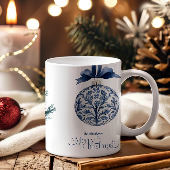 Chinoiserie Chic Blue Christmas Two-Tone Coffee Mug (Creator Uploaded)