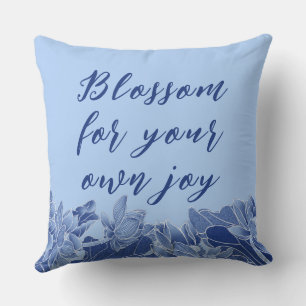 Chinoiserie Chic Blue Floral Lotus Positive Quote  Cushion