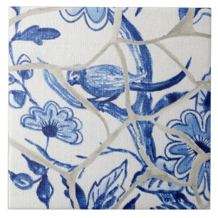 Chinoiserie Chic Blue White Chinese Bird in Tree Tile