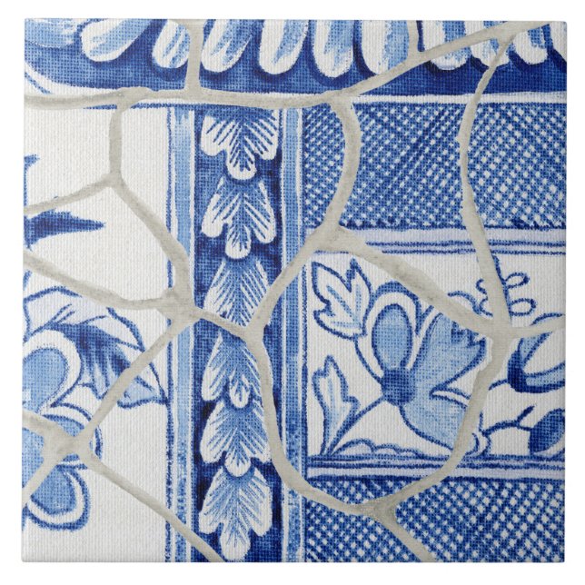 Chinoiserie Chic Blue White Chinese Floral Pagoda Tile (Front)