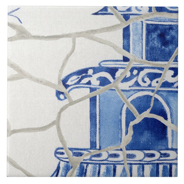 Chinoiserie Chic Blue White Chinese Pagoda Tile (Front)