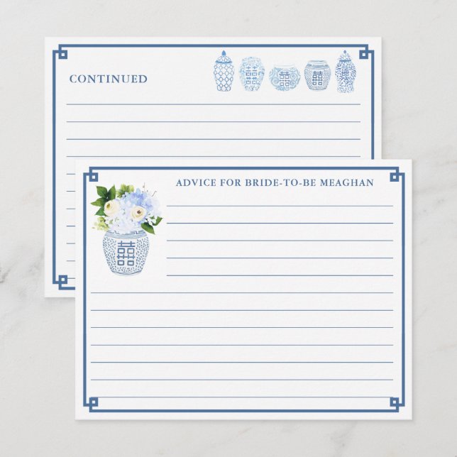 Chinoiserie Chic Blue & White Wedding Advice Card (Front/Back)