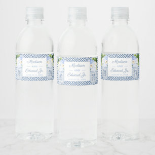 Chinoiserie Chic Blue & White Wedding Shower Party Water Bottle Label