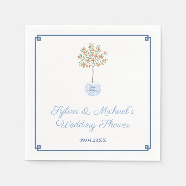 Chinoiserie Chic Citrus Orange Tree Bridal Shower Napkin (Front)