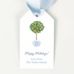 Chinoiserie Chic Citrus Orange Tree Happy Holidays Gift Tags