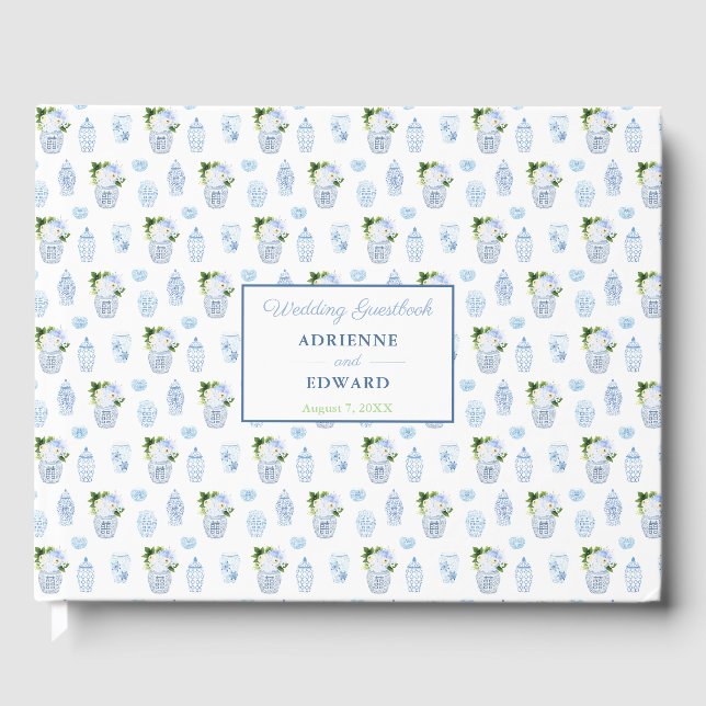 Chinoiserie Chic Double Happiness Jars Wedding Guest Book (Front)