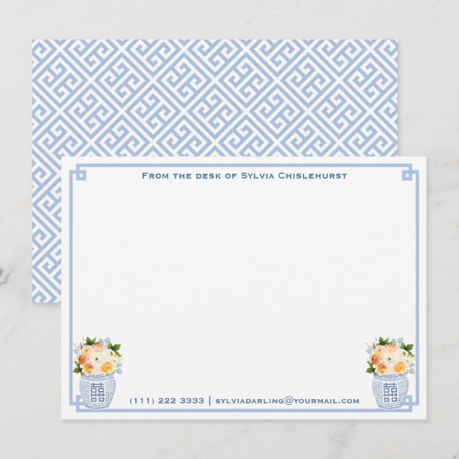 Chinoiserie Chic Fall Flowers Wedding Shower Party Thank You Card (Front/Back)