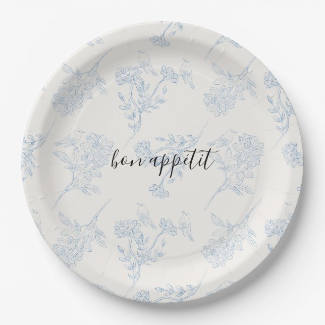 Chinoiserie Chic Floral Bon Appetit Paper Plates (Front)