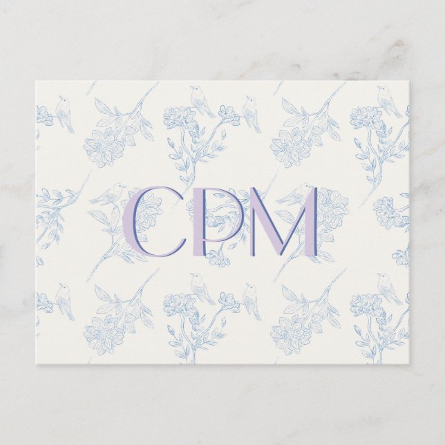 Chinoiserie Chic Floral Monogrammed Postcard (Front)