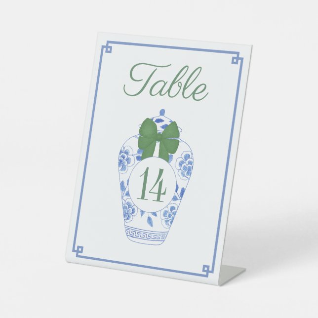 Chinoiserie Chic Holidays Wedding Table Number Pedestal Sign (Front)