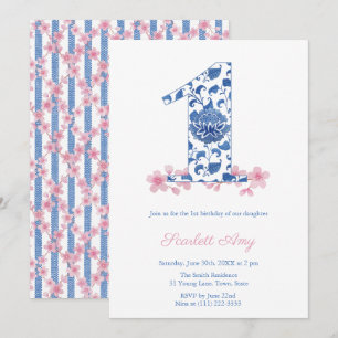 Chinoiserie Chic Little Girl 1st Birthday Party Invitation