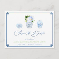 Chinoiserie Chic Navy Blue Green Save The Date