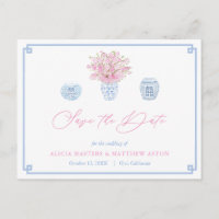 Chinoiserie Chic Pink Blue Wedding Save The Date