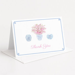 Chinoiserie Chic Sky Blue And Pink Bridal Shower Thank You Card