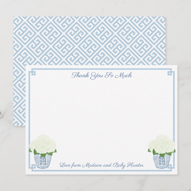 Chinoiserie Chic White Hydrangeas Boy Baby Shower  Thank You Card (Front/Back)