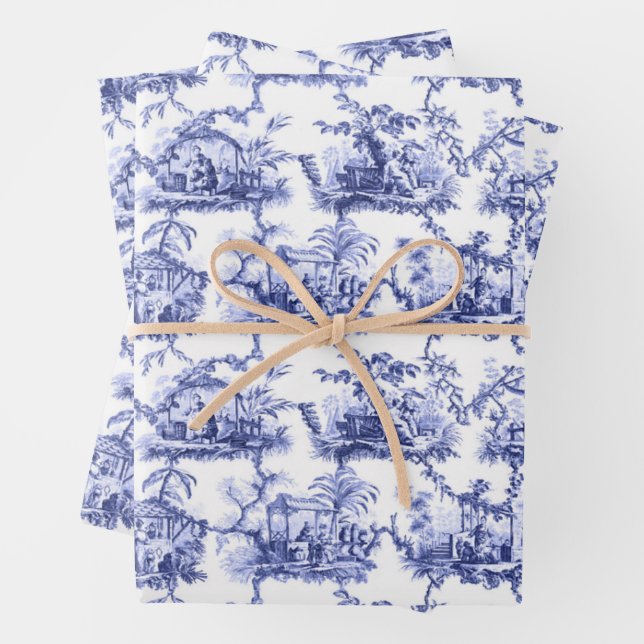 Chinoiserie China Blue Wrapping Paper Sheet (In situ)