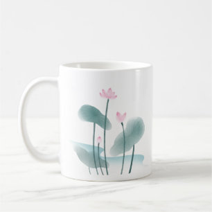 Chinoiserie Chinese Ink Wash Painting Lotus Floral Coffee Mug