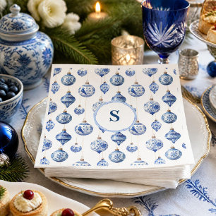 Chinoiserie Christmas Ornaments Monogrammed Napkin