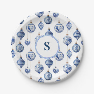 Chinoiserie Christmas Ornaments Monogrammed  Paper Plate