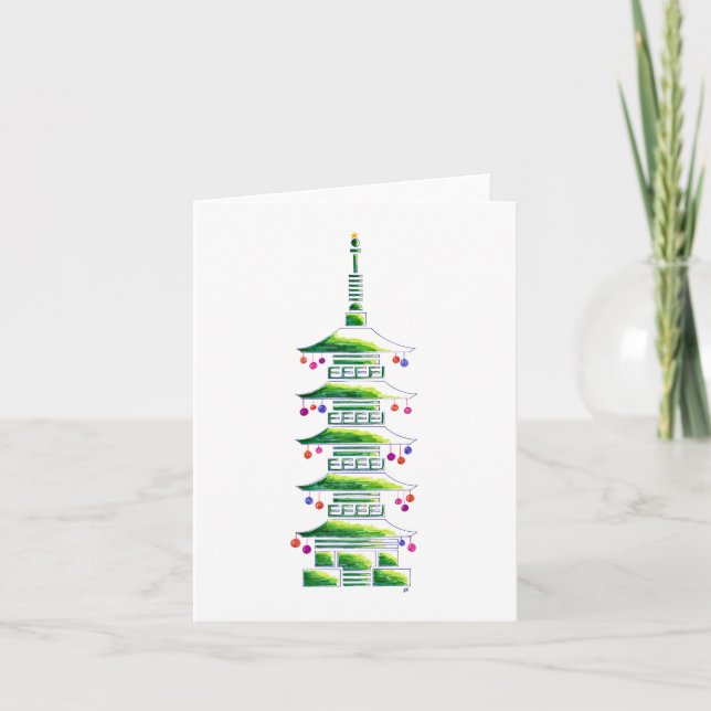 Chinoiserie Christmas Pagoda: Blank Note Card (Front)