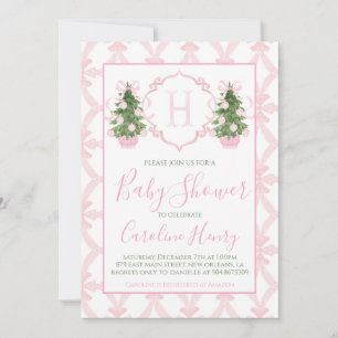Chinoiserie Christmas Pink Preppy Baby Shower Invitation