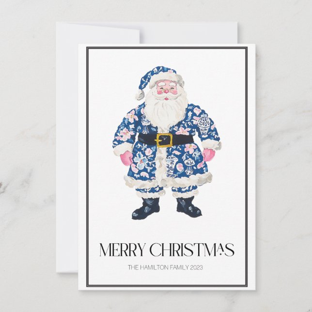 Chinoiserie Christmas Santa Preppy Photo  Holiday Card (Front)