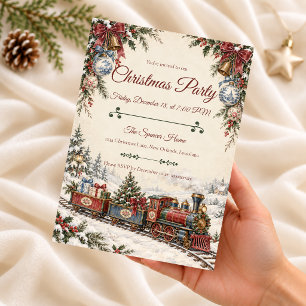 Chinoiserie Christmas Train Party Invitation