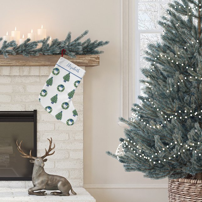 Chinoiserie Christmas Tree and Wreath  Small Christmas Stocking (Chinoiserie Christmas Tree Stocking)
