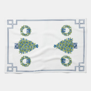 Chinoiserie Christmas Tree Mirror Image Tea Towel