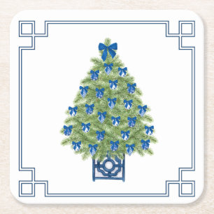 Chinoiserie Christmas Tree  Square Paper Coaster