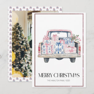 Chinoiserie Christmas Truck Preppy Photo  Holiday Card