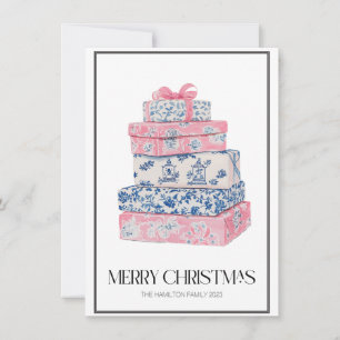 Chinoiserie Christmas Wrapped Gifts Preppy Photo  Holiday Card